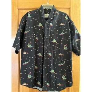 Bimini Bay Button Up Shirt Mens Large Fish Print Short Sleeve Cotton